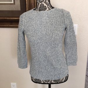 Lauren Jeans Company sweater. Blue/cream cotton. Boatneck. 3/4 sleeves. Size M.